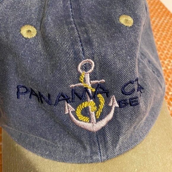 Panama City Beach embroidered baseball cap, Jean hat color on top with Khaki - Picture 3 of 6